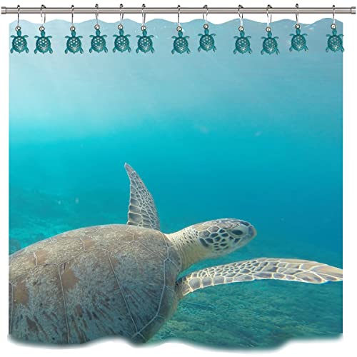 Decorative Green Sea Turtle Shower Curtain Hooks - Silver Rings
