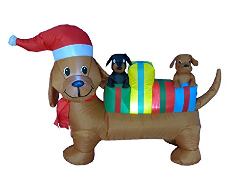 Lighted Christmas Inflatable Dogs with Gift Boxes - 4 Ft Holiday Yard Decor