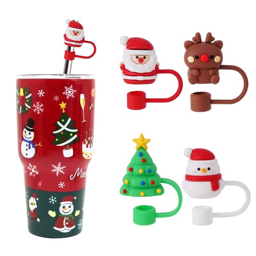 Christmas Silicone Straw Covers for Stanley 30/40 Oz Cups - 4 Pcs