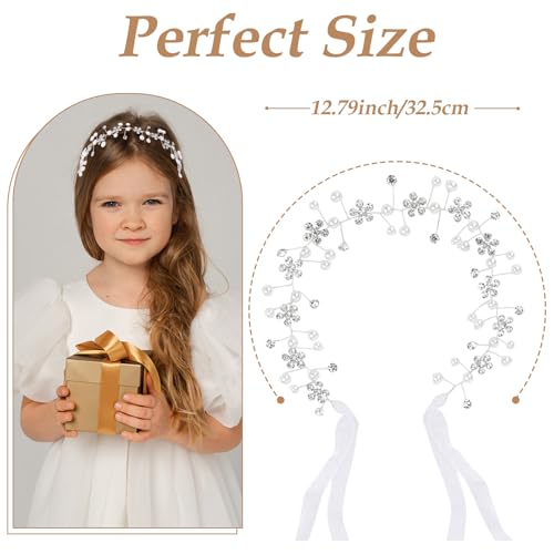 TIOSRU Silver Flower Girl Headpiece, Crystal Wedding Headband & Hair Vine