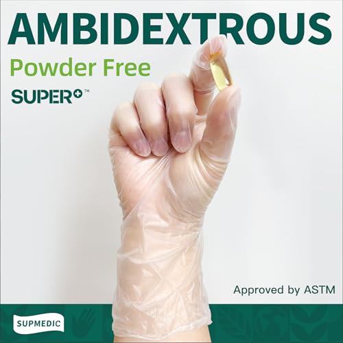 Supmedic Vinyl Disposable Exam Gloves, Large, 4Mil Powder-Free, 100 Count