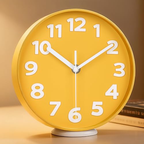 8-Inch Yellow Modern Wall Clock – Silent, 3D Large Numbers, Desk & Wall Use
