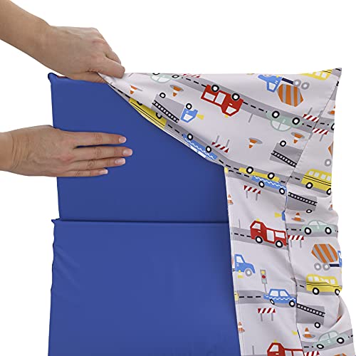 Construction Kids Nap Pad Sheet 19x45 Inches - Red, Yellow, Blue Allover Print