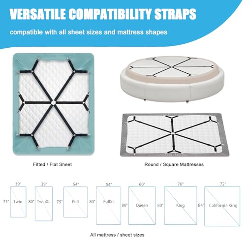OPPKEPT Adjustable Bed Sheet Holder Straps - 6-Sided Triangle Fasteners