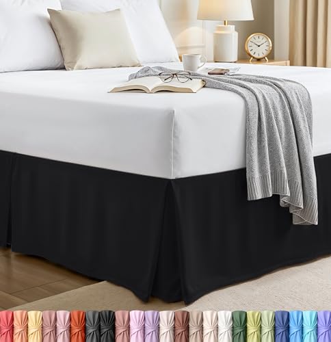 Full Size Bed Skirt - 16-Inch Drop, Pleated White Microfiber
