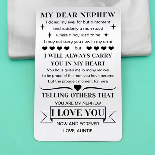 Nephew Gift Card from Aunt - Meaningful Stainless Steel Wallet Card for Birthday Christmas Graduation