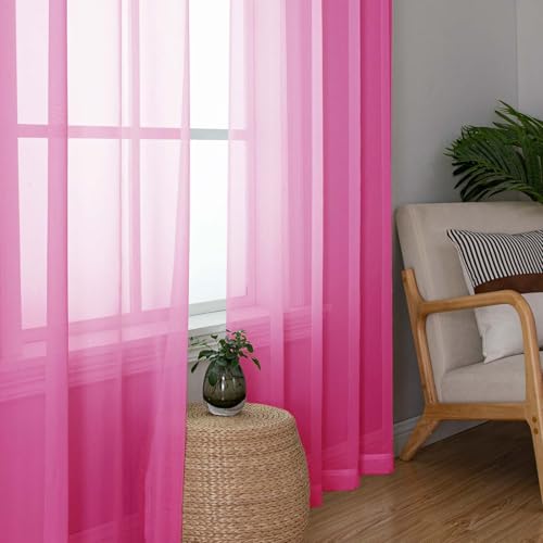 Lecloud Hot Pink Sheer Curtains, 42" x 84" Voile Drapes (2 Panels)