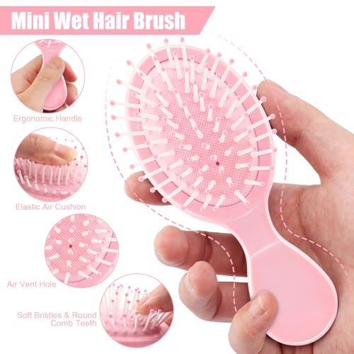NICEMOVIC Mini Wet Hair Brush 2-Pack, Small Travel Hair Brush for Women Kids, Pink