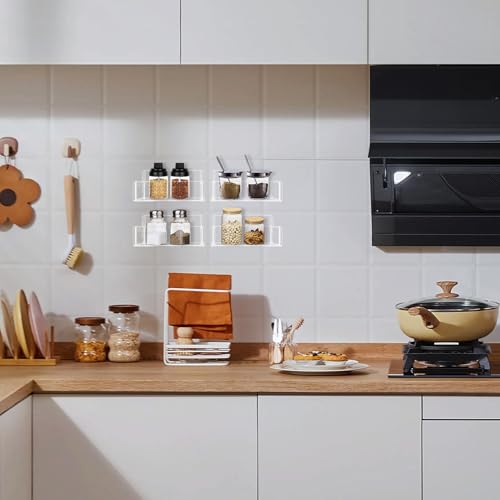Clear Acrylic Spice Rack Wall Mount - 6 Inch, 2 Pack Organizer Shelf