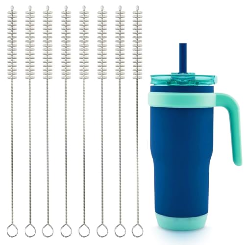 8-Piece Stainless Steel Straw Cleaner Brush Set - Nylon Bristles