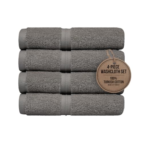 Gray Quick Dry Cotton Wash Cloths Set of 4 - Soft & Absorbent