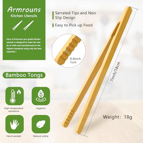 Eco-Friendly Bamboo Toast Tongs - 7 Inch Kitchen Utensils (2 Pcs)