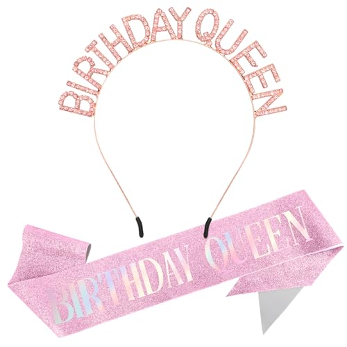 Birthday Queen Sash and Rhinestone Tiara Set for Women