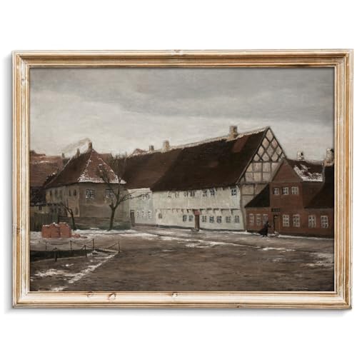Vintage Winter Village Canvas Wall Art Rustic Farmhouse Print 8x10