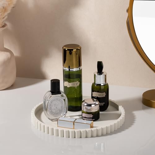 9" Round Silicone Bathroom Tray, Minimalist Vanity Organizer in Beige