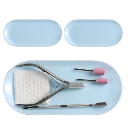 3-Piece Oval Plastic Manicure Tool Storage Tray Set