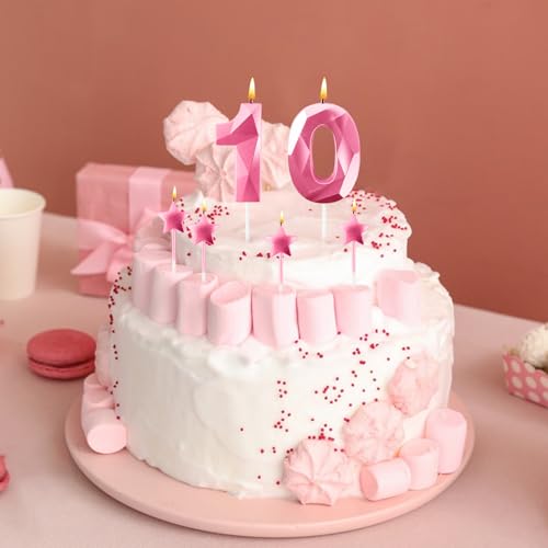 Pink Number 2 Birthday Candle and Star Cake Topper Set 3D Diamond Design