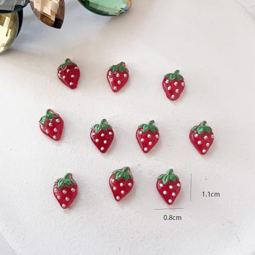 PurYupearl 50Pcs Red Strawberry Nail Charms Kawaii Rhinestone Gems