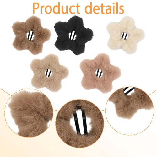 10-Piece Fuzzy Claw Clip Set, 3.54 Inch Soft Neutral & Star Hair Clips