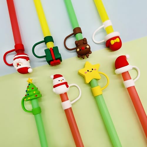 8-Pack Christmas Silicone Straw Toppers for Stanley Cups
