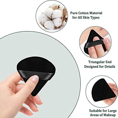 Black Velour Triangle Powder Puffs for Face Makeup 4-Piece Set
