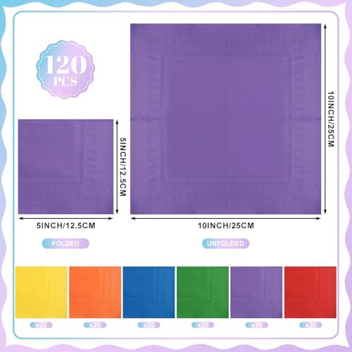 Rainbow Cocktail Napkins - 120 Pack 5x5 Inch Disposable Paper Napkins