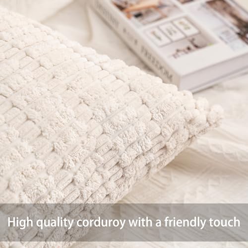 Aegero Pack of 2 Cream White Corduroy 16x16 Inch Decorative Throw Pillow Covers