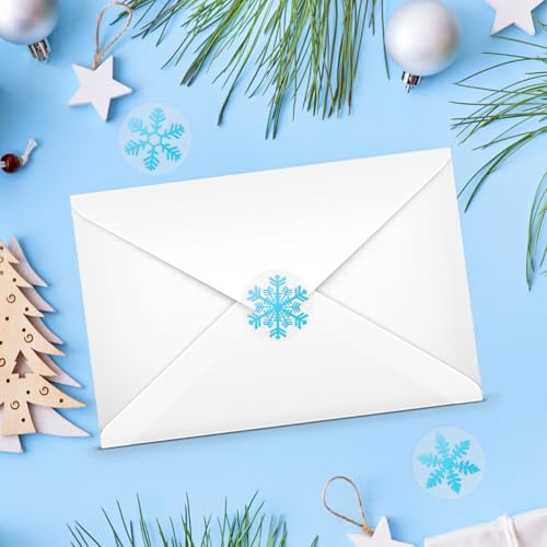 500 Pcs Snowflake Envelope Seals & Christmas Stickers Blue