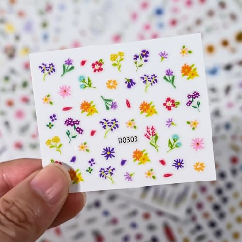 30 Sheets Flower Nail Stickers 3D Self-Adhesive Decals Manicure DIY