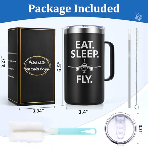 Pilot 20oz Insulated Coffee Mug Airplane Aviation Lover Gift - Black-1