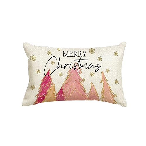 Pink Christmas Throw Pillow Cover 12x20 Inch for Sofa
