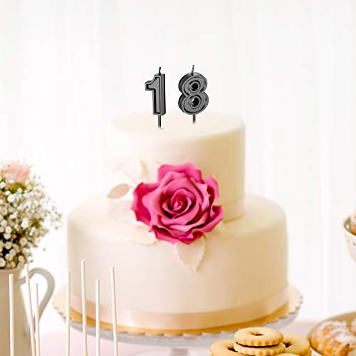18th Birthday Cake Candles - Black Numeral Decoration Set