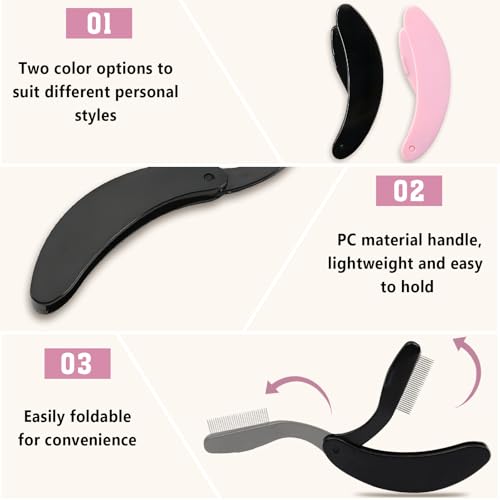 Zoolinn Folding Eyelash Comb Separator Tool - 2 Pack Black & Pink