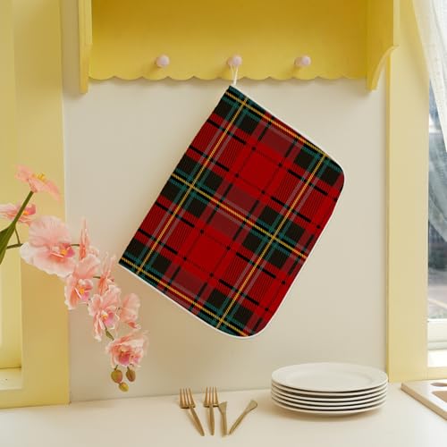 Christmas Dish Drying Mat 18x24 Inch Buffalo Plaid - Red, Green & Floral Variation