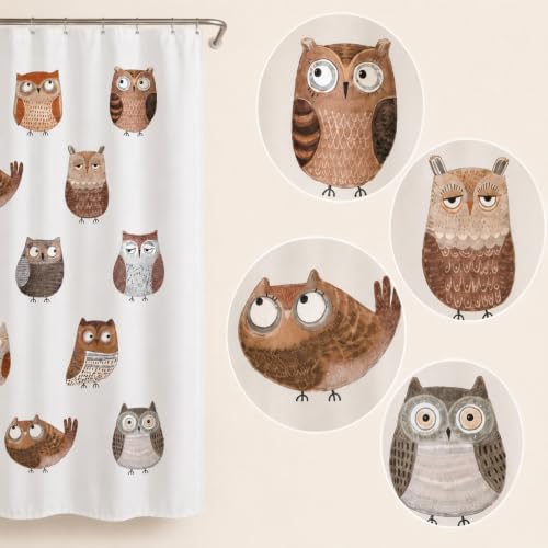 Funny Owl Shower Curtain for Kids Bathroom, 72x72 Inch