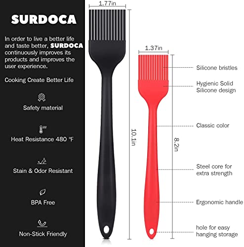 SURDOCA Silicone Basting Brush Set - 2 Heat Resistant Brushes for BBQ & Baking