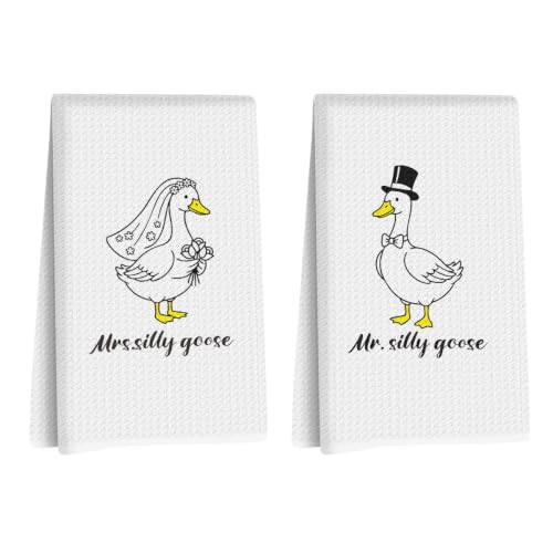 Bride & Groom Silly Goose Kitchen Towels - Fun Wedding Gift