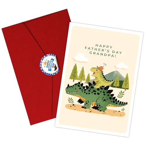 Dinosaur Grandpa Father's Day Card – Cute T-Rex Greeting Card with Envelope