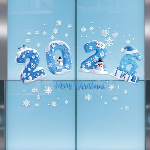 2026 Style1 Christmas Window Decals Snowman Snowflakes Holiday Stickers for New Year Shop Display