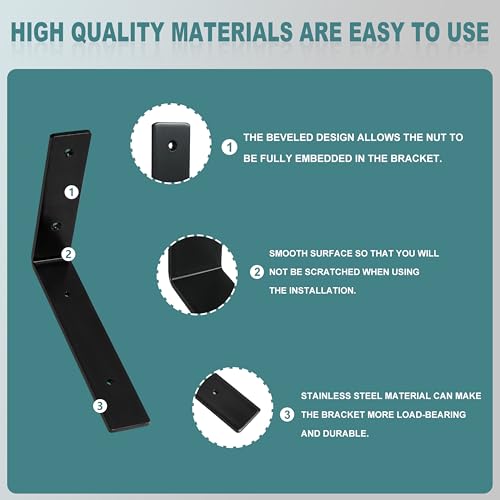 HEART ART 8 Inch Shelf Bracket - Stainless Steel L Brackets (2 Pack)