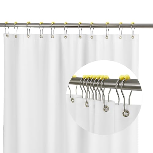 Rustproof Chrome Shower Curtain Hooks - Set of 12 with Yellow Roller Beads