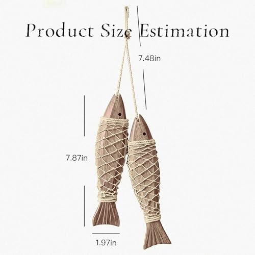 Wooden Fish Decor with Fishing Net - Nautical Wall Art Accent