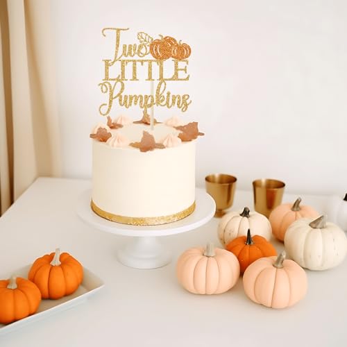 Two Little Pumpkins Cake Topper - Glitter Twins Birthday Decor