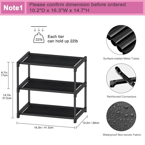 Autonomier 3-Tier Narrow Shoe Rack, Stackable Small Closet Organizer