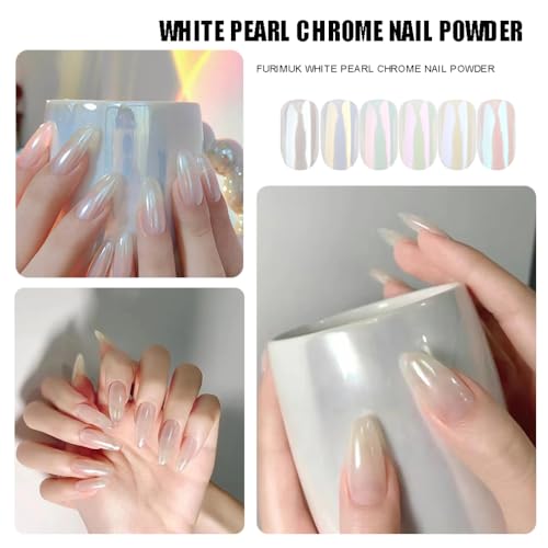 Furimuk White Pearl Chrome Nail Powder - Mirror Effect Aurora Pigment