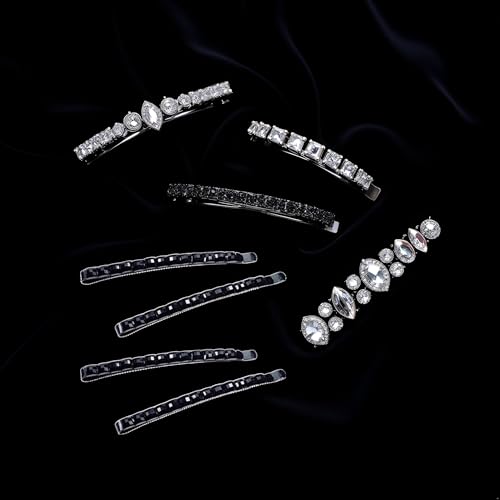 Black Rhinestone Hair Barrettes Set of 4 Sparkly Crystal Metal Hair Clips