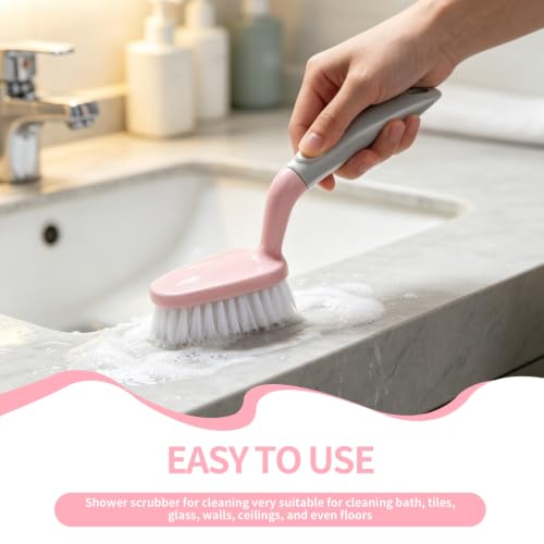 Cyrank No-Scratch Shower Scrubber & Long Handle Tile Tub Cleaning Brush