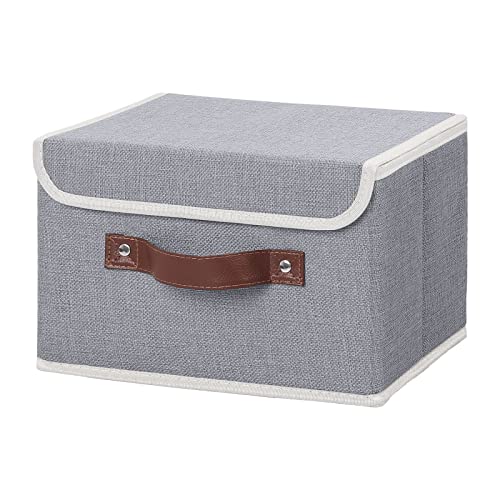 Small Gray Fabric Storage Box Bin with Lid - ANMINY 10"x8"x7"