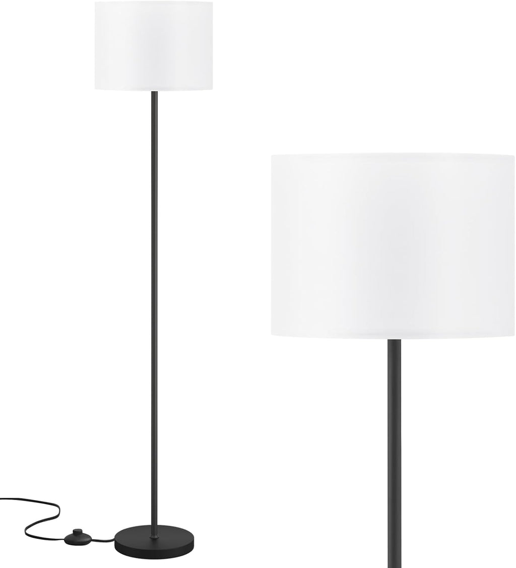 Skiennix Modern Floor Lamp - Simple Design with White Shade & Foot Pedal Switch | 60" Tall Black Pole Lamp for Living Room, Bedroom, Office, Dining Room, Kitchen