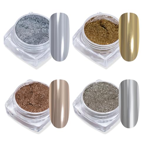 ADHERE Mirror Chrome Nail Powder Set Metallic Holographic Glitter